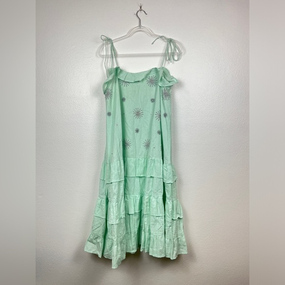 SUNDRESS Revolve Rare Mint Green Beaded Star Tiered Midi Dress XS - Picture 3 of 7